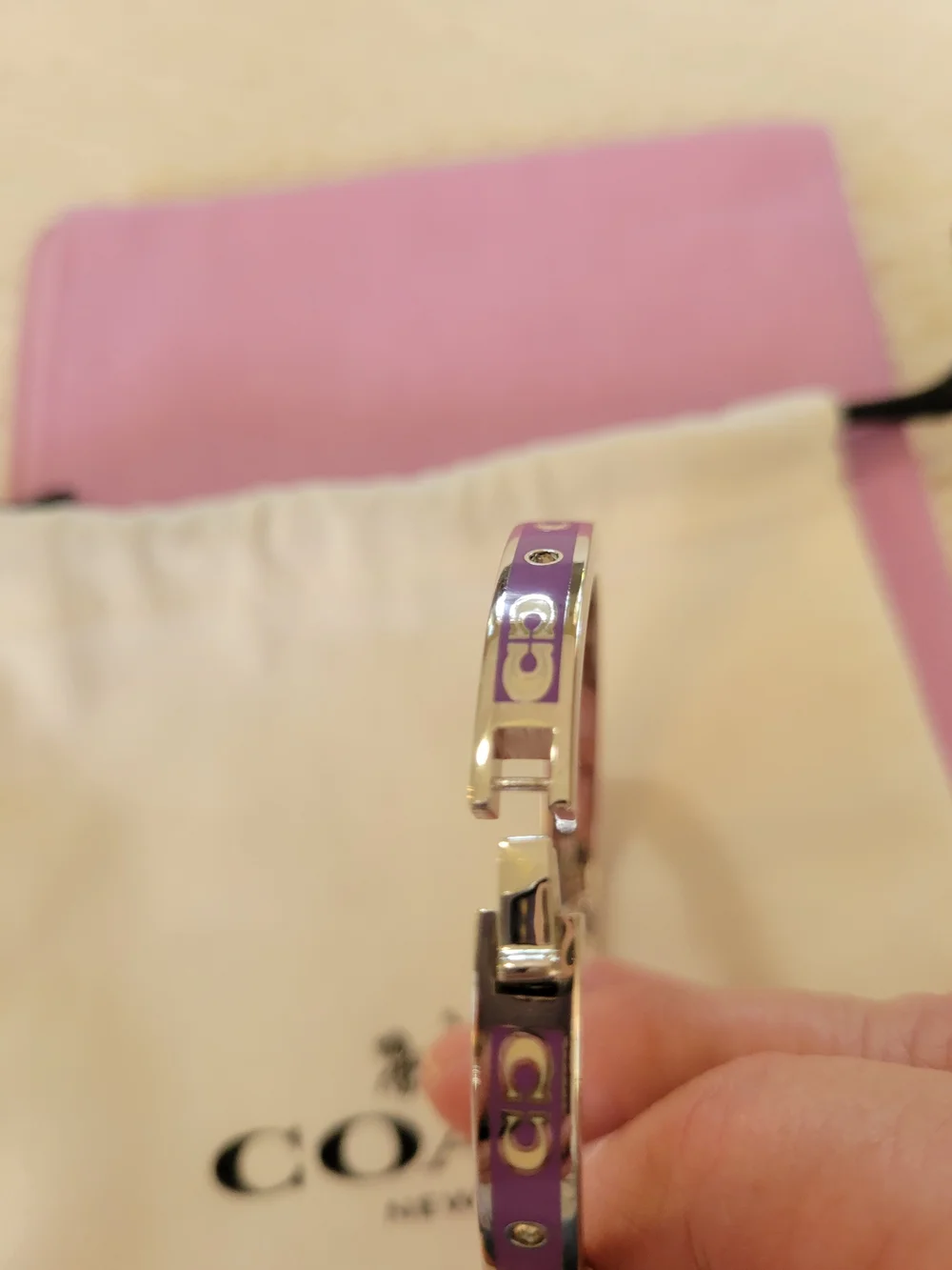 Coach Purple Enamel Signature Hinged Bangle Bracelet